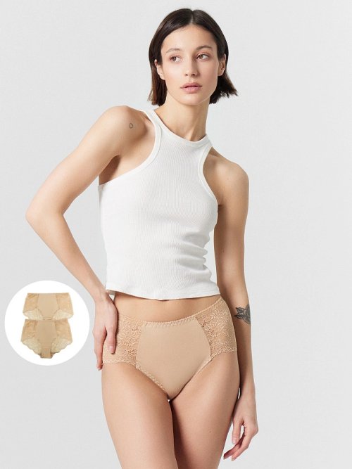 Трусы макси женские бежевые, в наборе, 2 шт, фото 1 из 30