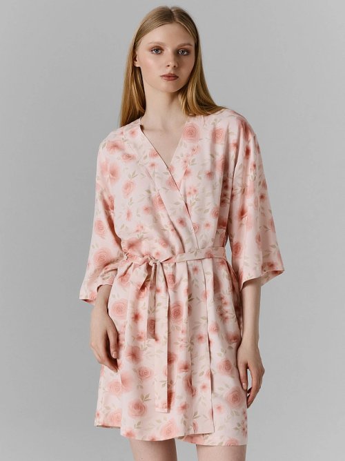 Халат женский розовый с цветочным принтом, фото 2 из 6