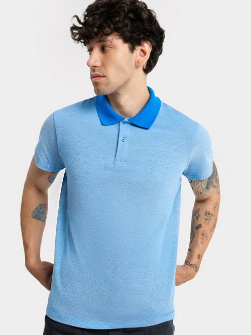 Джемпер-поло голубого цвета с синим воротником для мужчин, фото 5 из 5