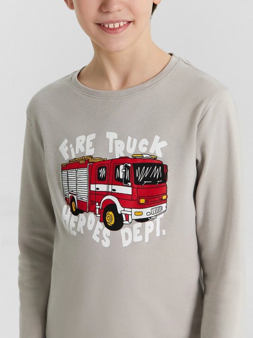 Комплект для мальчиков домашний бежевый с принтом "fire truck", фото 7 из 8