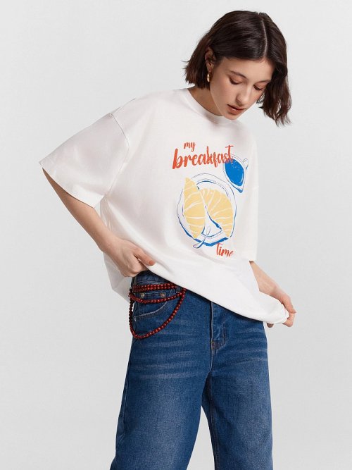 Футболка женская белая с принтом "my breakfast time", фото 6 из 7