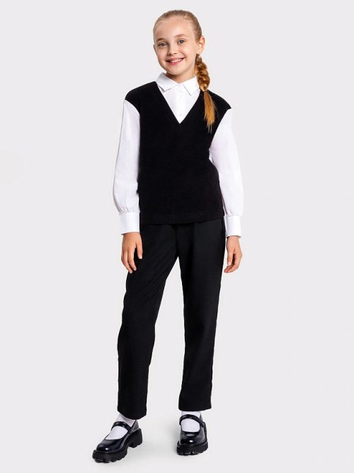 Джемпер-обманка для девочек в черном оттенке, фото 2 из 4