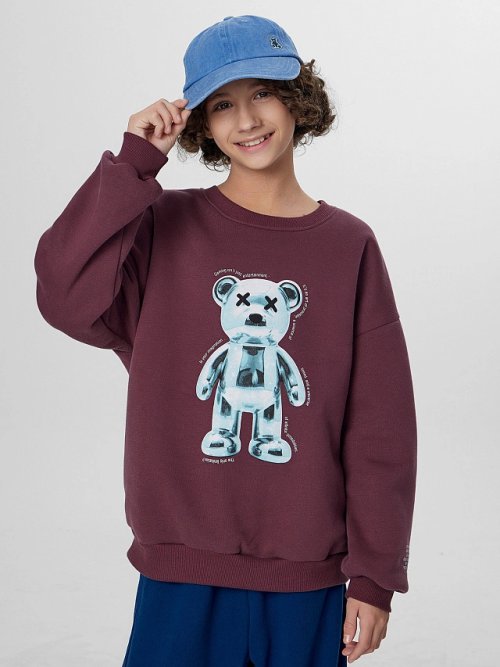 Теплый свитшот для мальчиков коричневый с начесом, фото 8 из 8