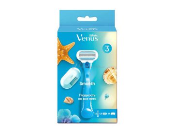Бритва GILLETTE Venus с 1 сменной кассетой + Кассеты сменные для бритья, 3 шт + Чехол
