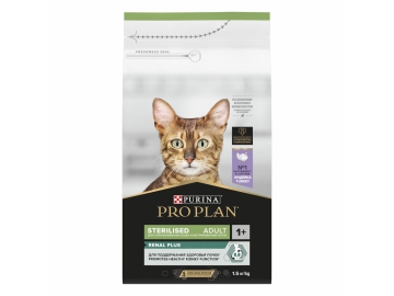 Корм Purina Pro Plan, для стерилизованных взрослых кошек, со вкусом индейки, Sterilised Adult Renal Plus, 1,5 кг
