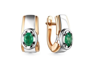 Серьги с английским замком Bellissima, красное золото 585 проба, вставка изумруд