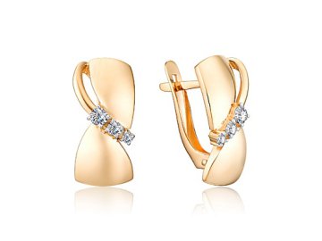 Серьги с английским замком TALANT, красное золото 585 проба, вставка фианит