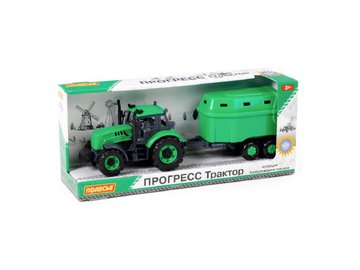 Трактор Полесье Прогресс с прицепом для перевозки животных инерционный (зелёный) 91482