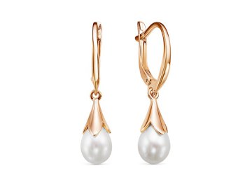 Серьги длинные Zlato, красное золото 585 проба, вставка жемчуг
