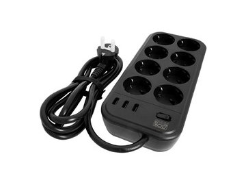 Сетевой фильтр Powercom SP-08 USB03AB (1.8 м, 8 розеток, черный) в Мозыре 5 элемент