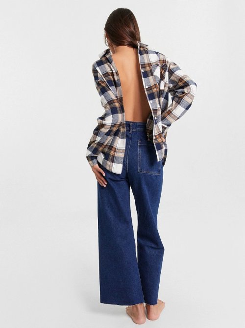 Брюки женские джинсовые wide leg fit в темно-синем цвете, фото 3 из 8