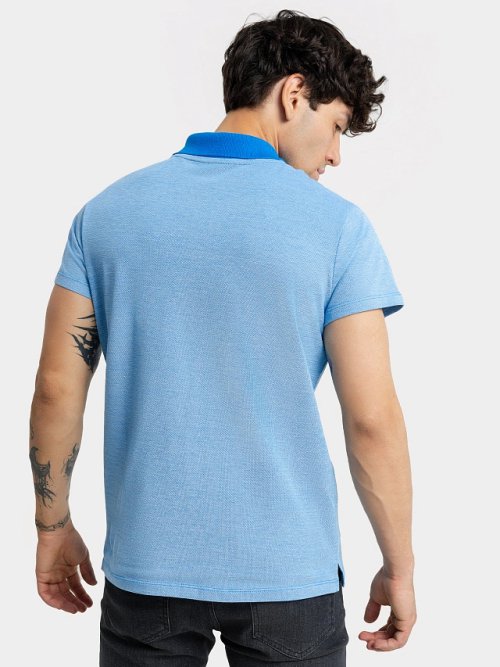Джемпер-поло голубого цвета с синим воротником для мужчин, фото 2 из 5