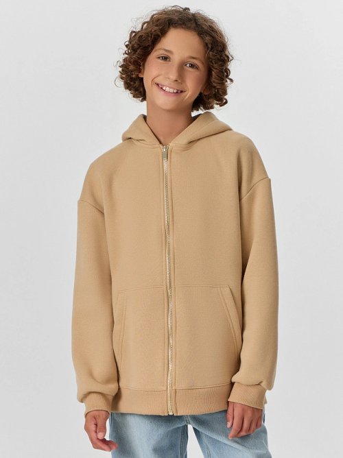 Толстовка для мальчиков бежевая на молнии, фото 3 из 8