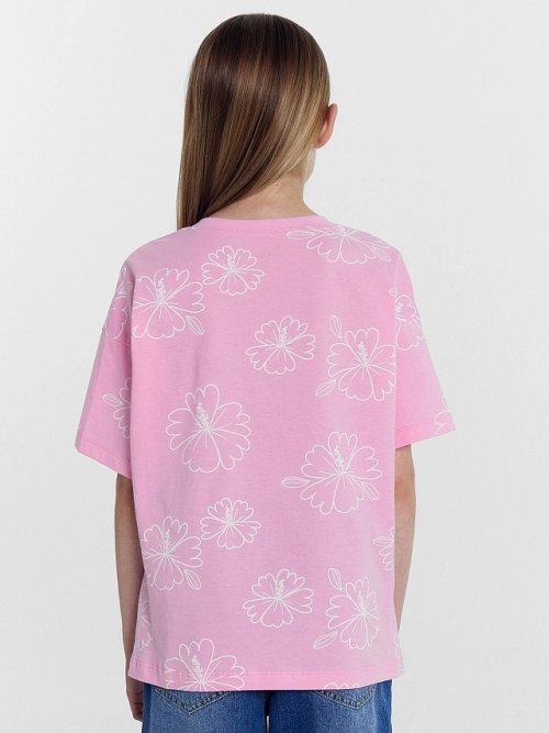 Футболка для девочек мультипак (2 шт.) в зеленом и розовом цвете с цветами, фото 2 из 7