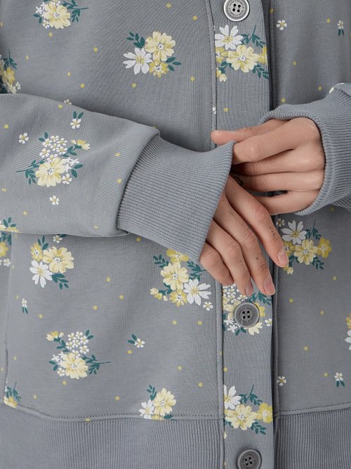 Кардиган серый с цветочным принтом, фото 5 из 7