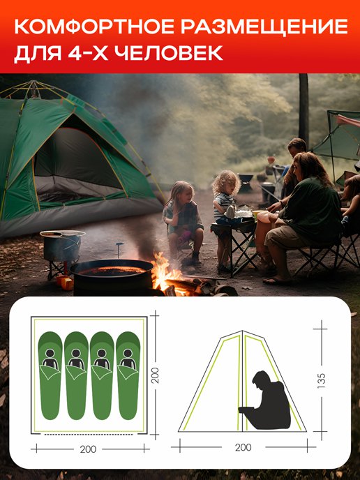 Палатка туристическая автоматическая 4-местная Travel-4, фото 2 из 448