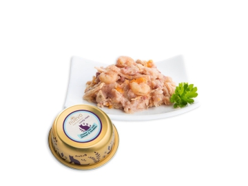 Консервы NUEVO для кошек с куриным филе, креветками, одуванчиком и льняным маслом 85 г