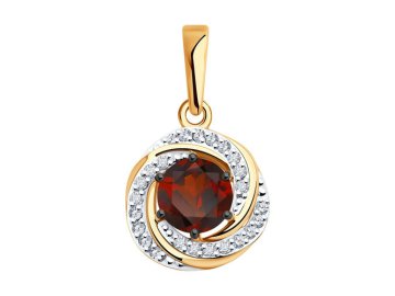 Подвеска декоративная Diamant, красное золото 585 проба, вставка фианит/гранат