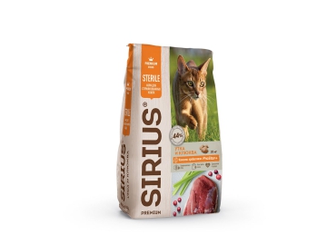 Корм SIRIUS для стерилизованных кошек, с уткой и клюквой, 10 кг в Молодечно Зообазар