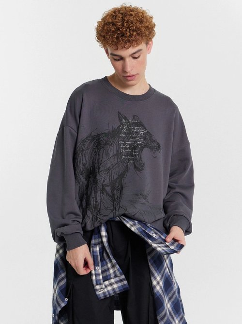 Свитшот мужской серый с принтом "Заповедный напев", фото 1 из 5