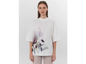 Футболка женская белая с принтом цветов оверсайз из хлопка