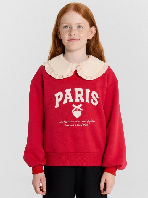 Джемпер для девочек красный с принтом и надписью "Paris", фото 2 из 10