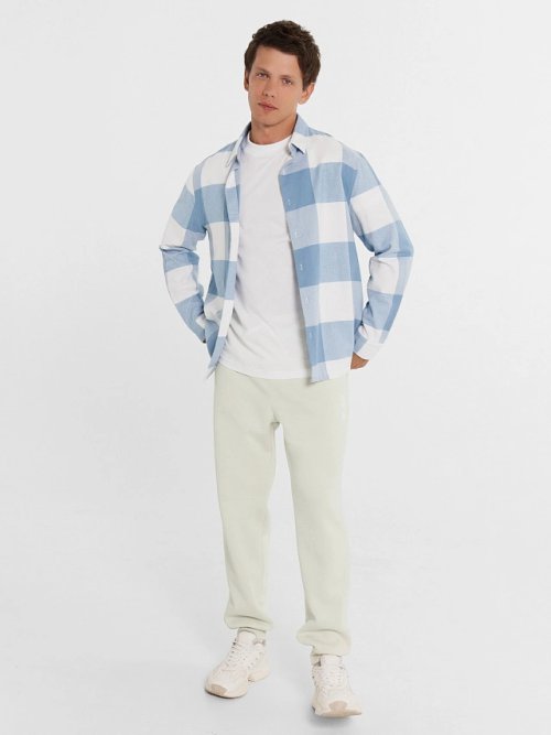 Теплые брюки в оттенке "морская пена" с лаконичным принтом, фото 1 из 6