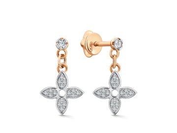 Серьги пусеты TALANT, красное золото 585 проба, вставка цирконий