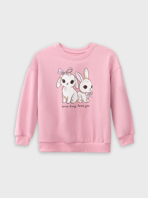 Свитшот для девочек розовый с надписью "Some bunny loves you", фото 4 из 28