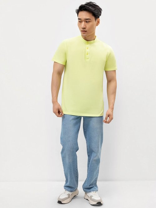 Джемпер-поло хлопковый в лимонно-желтом цвете, фото 3 из 6