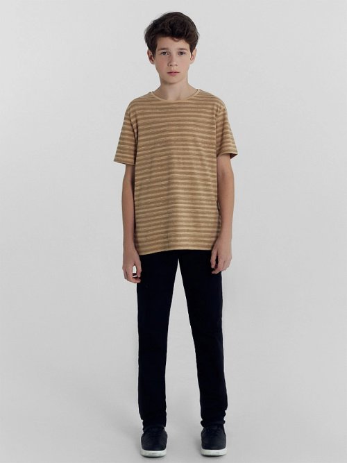 Футболка для мальчиков темно-бежевая в полоску, фото 3 из 5