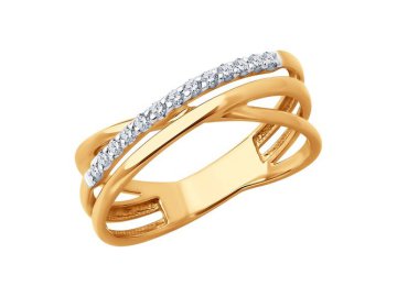 Кольцо декоративное Diamant, красное золото 585 проба, вставка фианит