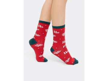 Высокие детские носки темно-красного цвета с зелеными и белыми элементами Марк Формель