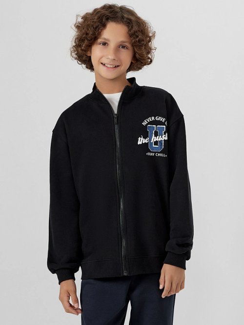 Толстовка для мальчиков черная с принтом "never give up", фото 2 из 9