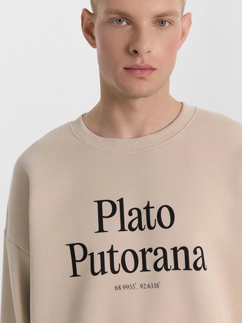 Свитшот мужской бело-бежевый с печатью, фото 5 из 5