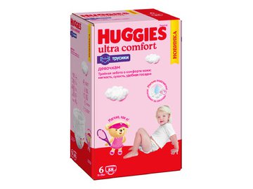 Детские одноразовые трусики-подгузники Huggies ULTRA COMFORT Box 6 Girl (15-25кг) 88шт.