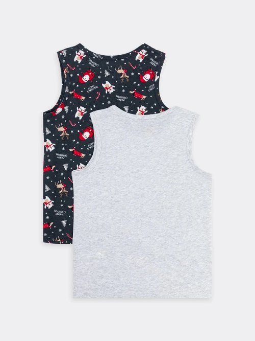 Набор хлопковых маек (2 шт.) в расцветках "новый год на графите" и "серый меланж", фото 5 из 5
