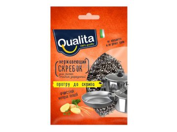 Скребок-мочалка QUALITA с для посуды из нержавеющей стали, 1 шт