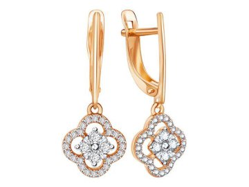 Серьги длинные 7 Карат, красное золото 585 проба, вставка фианит
