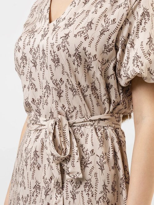 Платье женское миди в бежевом оттенке с цветочным принтом, фото 3 из 3