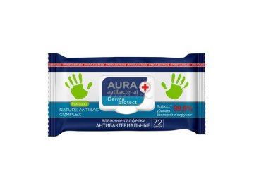 Салфетки влажные AURA Antibacterial derma protect Ромашка, 72 шт