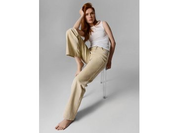 Джинсы wide leg женские бежевые с высокой посадкой