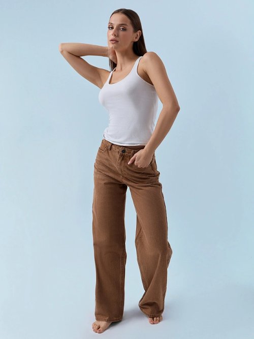 Джинсы женские wide leg коричневые с высокой посадкой, фото 1 из 14
