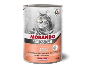 Консерва Morando gatto для кошек, кусочки в соусе с креветками и лососем, 405 г