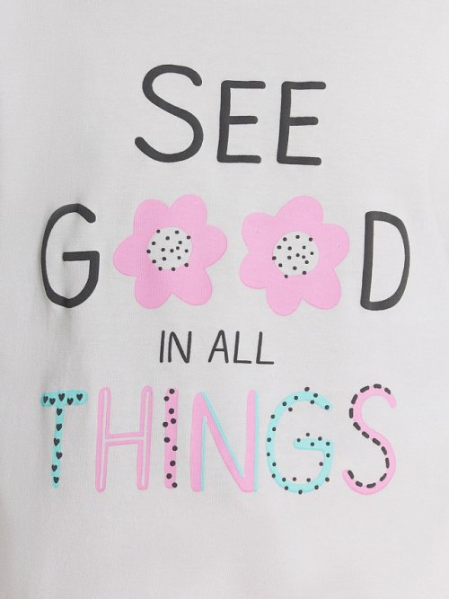 Блузка для девочек белая с принтом и надписью "see good in all things", фото 9 из 36