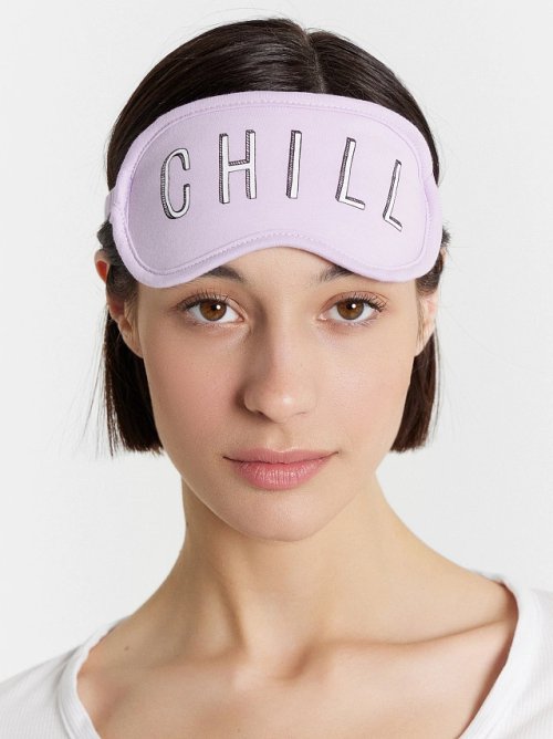 Повязка на голову для сна лавандовая с надписью "Chill", фото 3 из 24