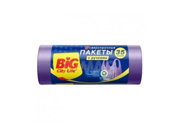 Пакеты для мусора Big City Life с ручками лиловые, 50 х 70 см, 35 л, 30 шт