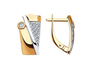 Серьги с английским замком Diamant, красное золото 585 проба, вставка фианит