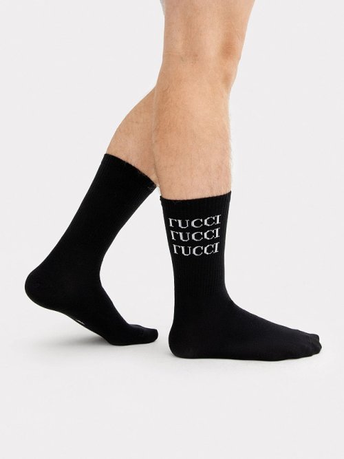 Носки мужские черные с принтом в виде надписи "ГUCCI", фото 1 из 16