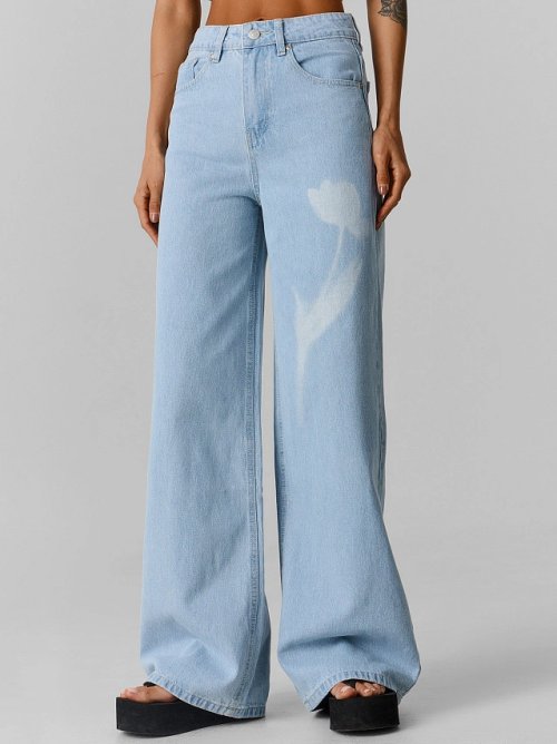 Джинсы Wide leg женские голубые с принтом, фото 2 из 9